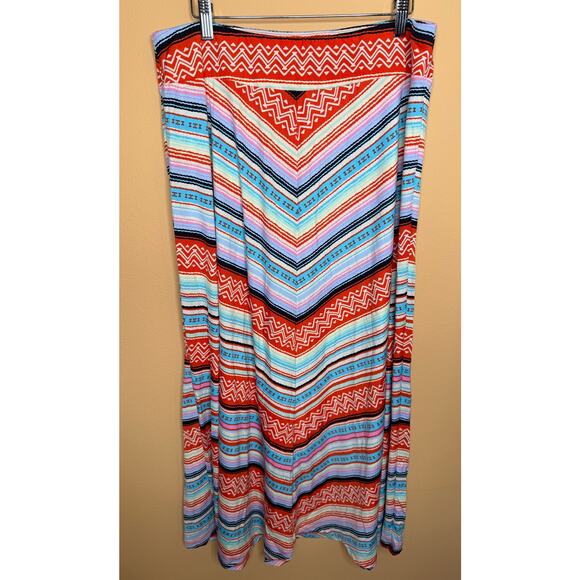 GNW large maxi skirt orange stripe multi color pull on long skirt spring cotton - Picture 1 of 3